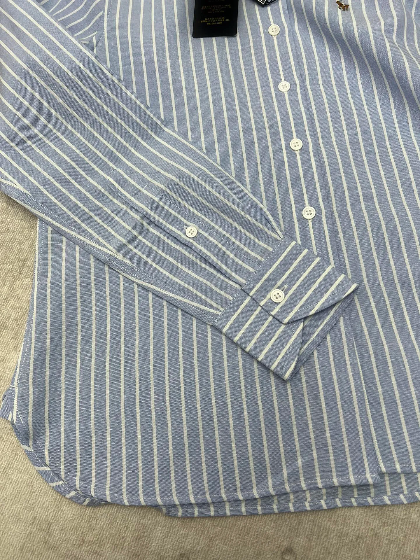 🅿️440 Polo 25ss New Vertical Stripe Logo Lapel Long Sleeve Shirt Men's Blue High Version Size: S.M.L.XL.